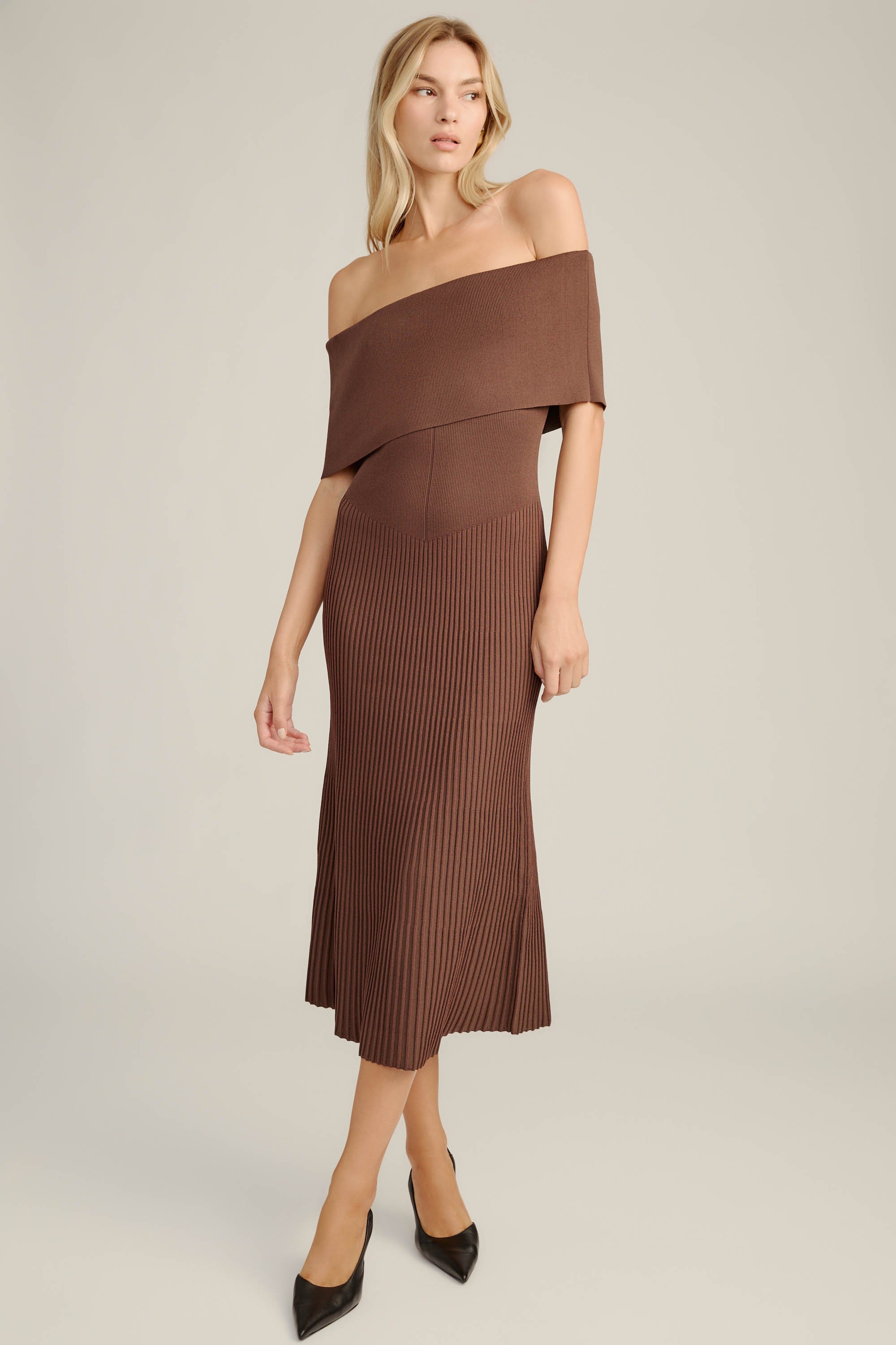 Bardot Harro Pleated Knit Dress In Brown