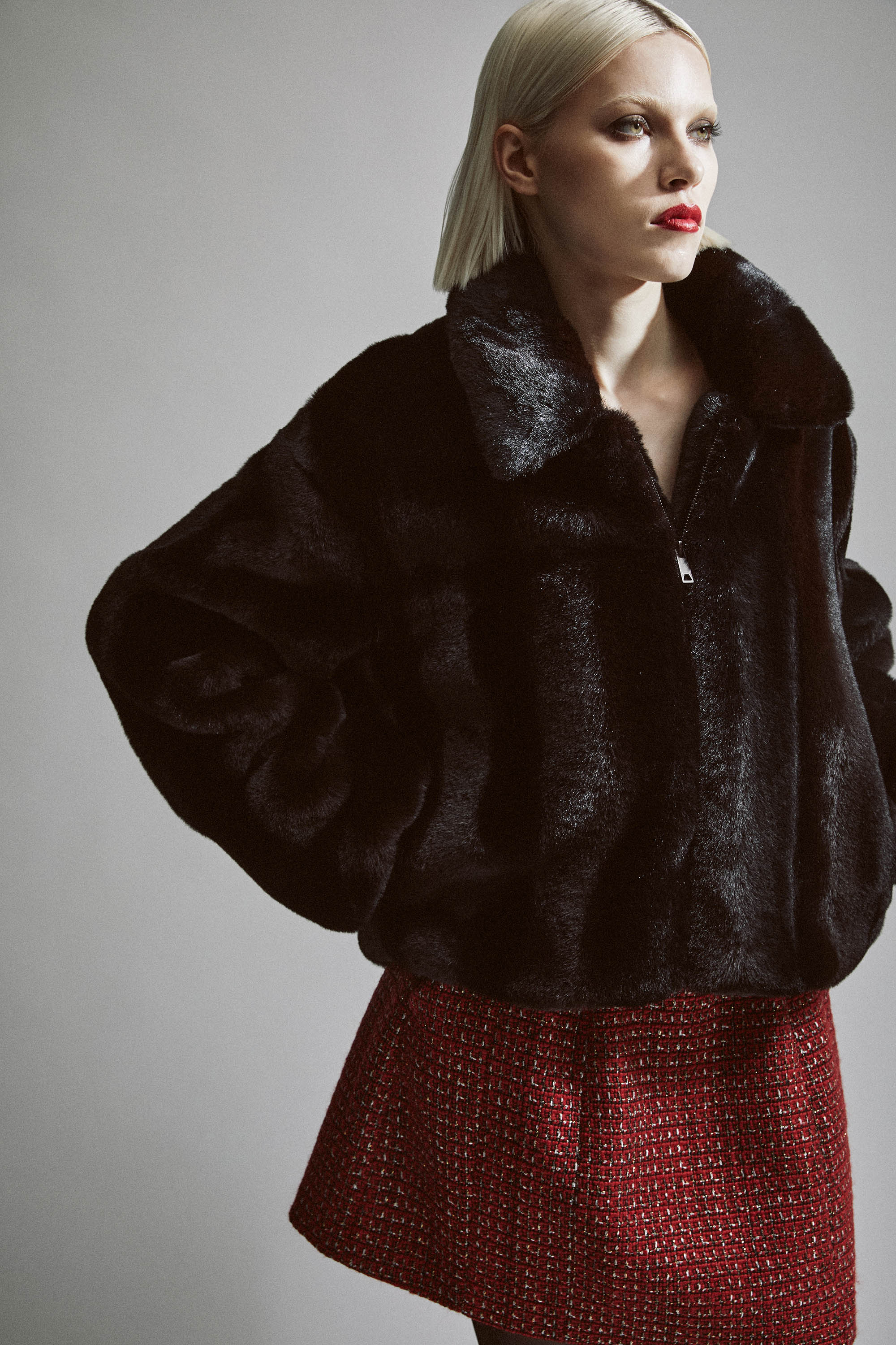 Bardot Sylvie Zip Faux Fur Jacket In Black