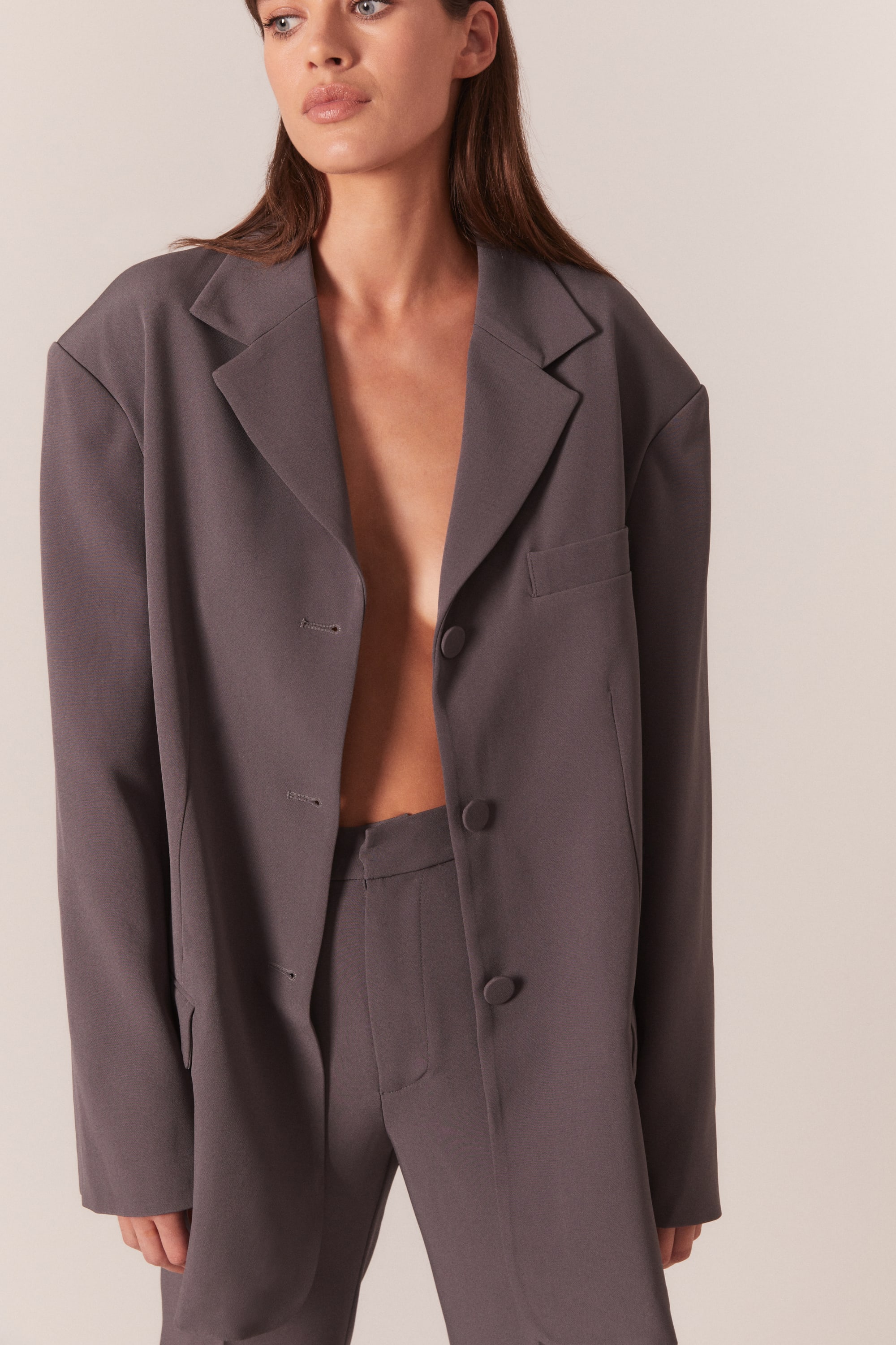 Bardot Akia Oversized Blazer In Charcoal